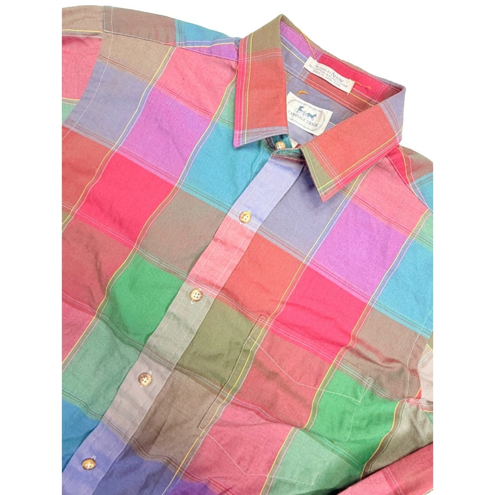 Vintage 80s Arrow Carriage Trade Men's M Plaid Long Sleeve Button Shirt